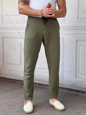 Modefendicom Ip Detaylı Keten Pantolon