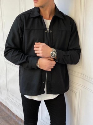 Modefendicom Yan Cep Detaylı Kaşe Kumaş Kışlık Gömlek