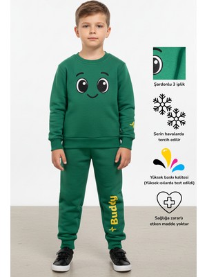 KarmeNova Buddy Gülen Yüz Baskılı Sevgi Dolu Unisex Çocuk Alt Üst Eşofman Takım | 3-10 Yaş