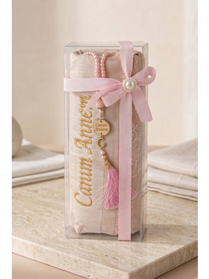 İhvan Online Anneler Gününe Özel Canım Annem Nakışlı Tesbihli Hediyelik Seccade Seti