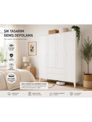 Madrid 4 Kapaklı,10 Raflı ,2çekmeceli Dolap/gardırop (%100MDF)