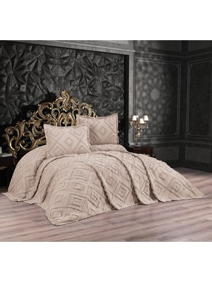 Qulothes Çift Kişilik Yatak Örtüsü Takımı 3 Parça Çeyiz Seti Kabartmalı