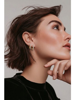 Lykos Pirinç Gold Renk Nazarlı Model 3'lü Kadın Küpe