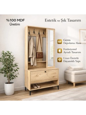 Venatto Valentino Wood Raflı,kapaklı,aynalı AYAKKABILIK/VESTİYER/PORTMANTO(MDF)