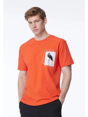 gmg firenze Bisiklet Yaka Göğsü Baskılı %100 Pamuk Oversize Erkek T-shirt
