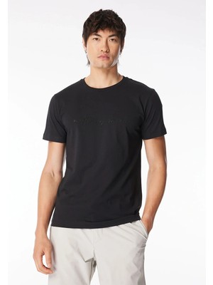 gmg firenze Bisiklet Yaka Önü Taşlı Yazılı %100 Pamuk Slim Fit Erkek T-shirt