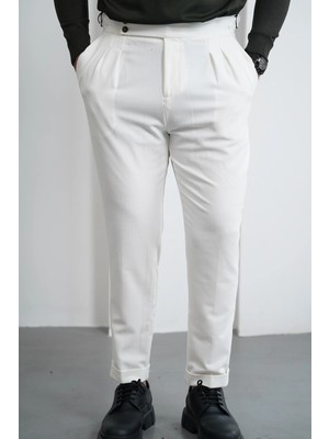 Modefendicom Yüksek Bel Pileli Petek Örme Pamuklu Slimfit Pantolon