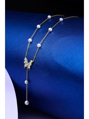 Innuendo 925 Ayar Gümüş Inci Kelebek Kolye