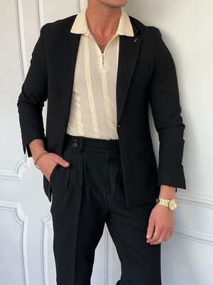 Modefendicom Özel Seri %100 Gofre Kumaş Italyan Kesim Pileli Modern Fit Takım Elbise