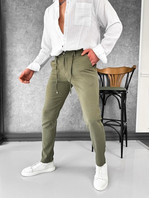 Modefendicom Örgü Desenli Ip Detaylı Jogger Pantolon