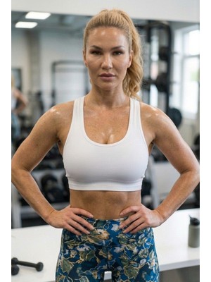 Mistirik Parina Model Sporcu Sütyeni Crop Kalın Askılı Seamless Model Spor Sütyeni Beyaz Renk