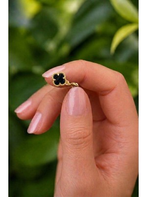 Silveranka 925 Ayar Gümüş Siyah Taşlı Yonca Charm - Kolye Ucu