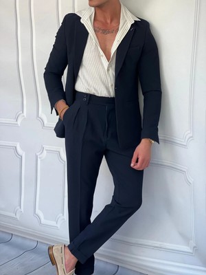 Modefendicom Özel Seri %100 Gofre Kumaş Italyan Kesim Pileli Modern Fit Takım Elbise