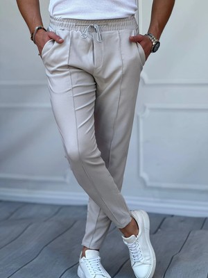 Modefendicom Önü Çizgi Detaylı Slim Fit Kesim Ip Detaylı Paça Fermuarlı Full Likralı Jogger Pantolon