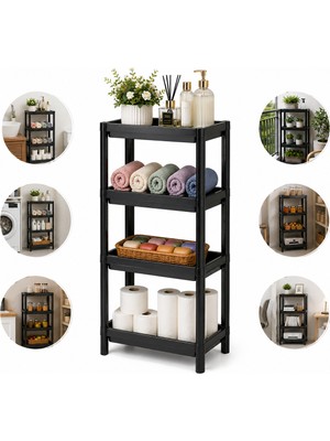 Aşkana 4 Katlı Dar Alan Düzenleyici RAF,36X23X101 Cm,siyah Plastik Organizer Raf Ünitesi,çok Amaçlı Mutfak,banyo,balkon,depolama Rafı
