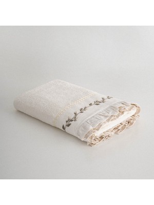 Ecocotton Leyna Banyo Havlusu Kadın %100 Organik Pamuk El Nakışlı Krem 80X150 cm