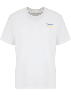 Jack & Jones Ekru Erkek Regular Fit Logo Baskılı T-Shirt 12306235 Jorclub Tee Ss Crew TRSS26