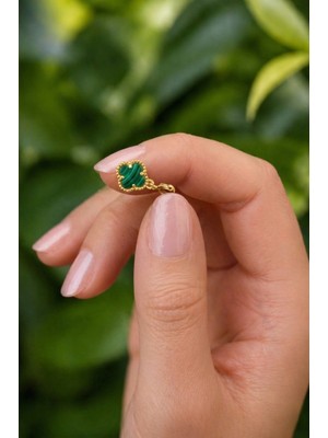 Silveranka 925 Ayar Gümüş Malahit Taşlı Yonca Charm - Kolye Ucu