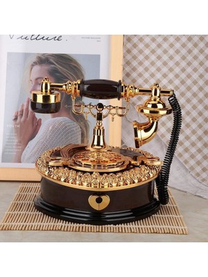Linalp Nostaljik Telefon Müzik Kutusu Çekmeceli Takı Kutusu Dekoratif Retro Hediyelik Koyu Kahve 841212S8451S