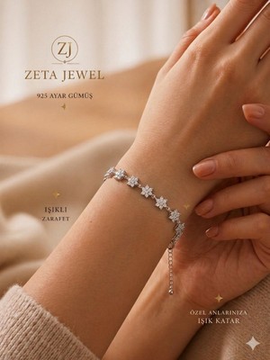 Zeta Jewel 925 Ayar Gümüş Çiçek Bileklik Hediye Kutulu Ayarlanabilir 16 cm + 4 cm Uzatma Kadın Bileklik