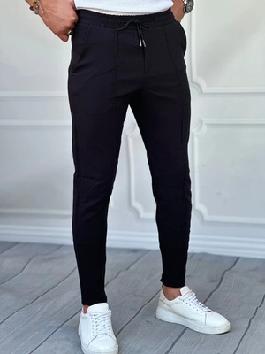 Modefendicom Önü Çizgi Detaylı Slim Fit Kesim Ip Detaylı Paça Fermuarlı Full Likralı Jogger Pantolon