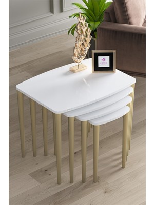 Canisa Concept Anka Serisi 4 Lü Zigon Sehpa Takımı MDF Modern Beyaz-Gold Renkli Fonksiyonel Tasarım
