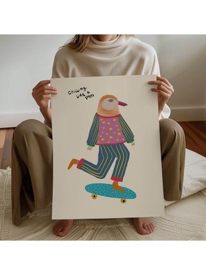 Pegziz Çocuk Odası Kaykaycı Penguen Temalı Dekoratif Poster Çocuk ve Bebek Odası Duvar Dekoru