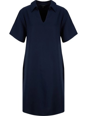 Fabrika Lacivert Kadın Kaçık Yaka Loose Fit Elbise F6SL-ELB0366