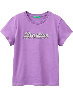United Colors Of Benetton Mor Kız Çocuk Simli T-Shirt 3I1XC10S6
