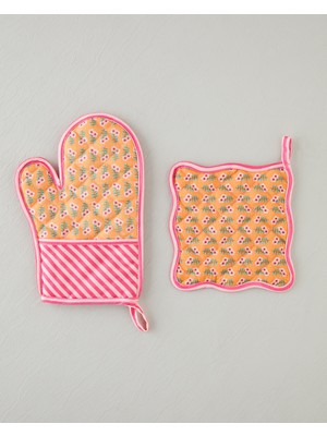 English Home Whispering Petals Polyester 2'li Mutfak Seti 17X30 CM+20X20 cm Pembe - Turuncu