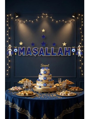 Dodomar Maşallah Yazılı Sünnet Banner Mavi Gold 160 cm Sünnet Süsü Parti Dekorasyon