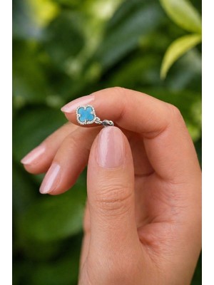 Silveranka 925 Ayar Gümüş Mavi Taşlı Yonca Charm - Kolye Ucu