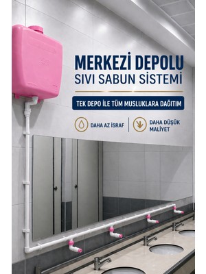 Hilal Kimya 20 Lt Butonlu 2 Musluklu Merkezi Sistem Depolu Sıvı Sabunluk PEMBE