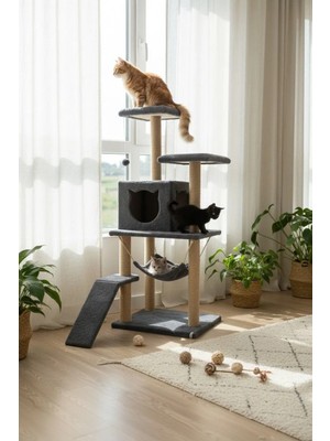 Nursoft Kedi Tırmalama Platformlu S9 Beyaz 124 cm NR-0041
