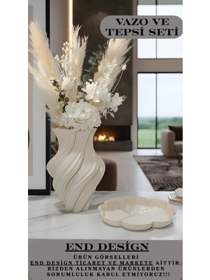 Handanca 3dbaskı Spiral Tasarımlı Vazo & Dekoratif Tepsi Seti – Modern Ev Aksesuarı (Çiçekler Dahil Değildir)