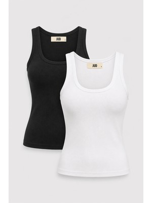 JUST UNIQUE DENIM J.U.D Cuello 82004-1 Dar Kesim 2'li Kadın U Yaka Basic Atlet