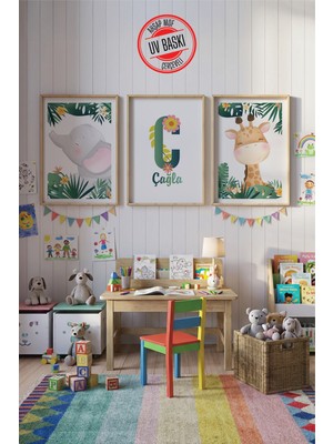 Giftcrea Uv Baskılı Çocuk Odası 3'lü Ahşap Mdf Tablo Seti - V2