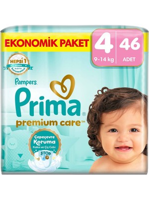Prima PremiumCare Bebek Bezi Ekonomik Paket 4 Numara 46 Adet Bez