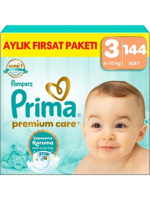 Prima PremiumCare Bebek Bezi Aylık Fırsat Paketi 3 Numara 144 Adet Bez