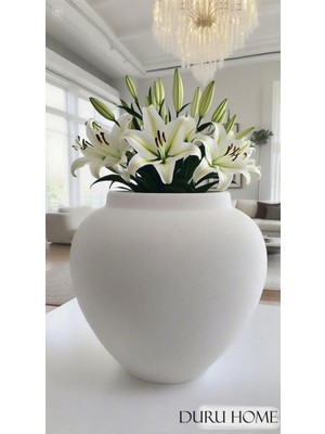Handanca Iskandinav Tarzı Dekoratif Büyük Boy Modern Şık Seramik Beyaz Renk Pera Vazo 20 cm