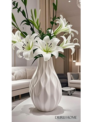 Handanca Iskandinav Bohem Tarzı Modern Dalga Desen Seramik Beyaz Vazo 21 cm