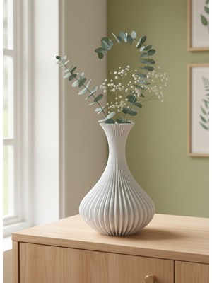 Handanca Çizgili Dekoratif Vazo – Modern Çizgili Tasarım, Salon & Ofis Dekoru 19CM