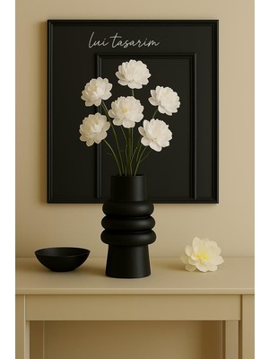 Handanca Siyah Zarif Seramik Vazo Meri Iskandinav Tarzı Modern Minimalist Sade Dekoratif 23 cm Vazo