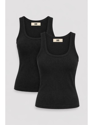 JUST UNIQUE DENIM J.U.D Cuello 82004-1 Dar Kesim 2'li Kadın U Yaka Basic Atlet