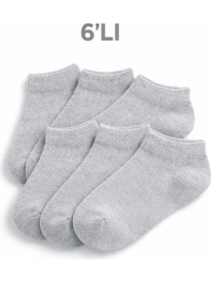 Tina Atelier 6 Çift Kız-Erkek Düz Spor Patik Çorabı Unisex (6lı Gri Set)