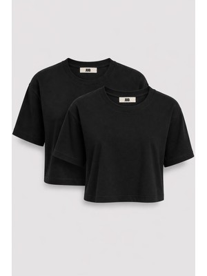 JUST UNIQUE DENIM J.U.D Lucia 82001-1 Oversize Crop 2'li Kadın Basic T-Shirt