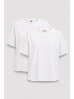 JUST UNIQUE DENIM J.U.D Emilia 80002-1 Oversize 2'li Kadın Basic T-Shirt