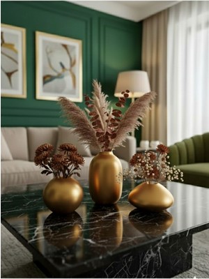 Handanca 8 cm 3'lü Gold El Yapımı Alçı Vazo