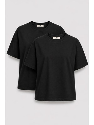JUST UNIQUE DENIM J.U.D Emilia 80002-1 Oversize 2'li Kadın Basic T-Shirt