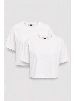 JUST UNIQUE DENIM J.U.D Lucia 82001-1 Oversize Crop 2'li Kadın Basic T-Shirt